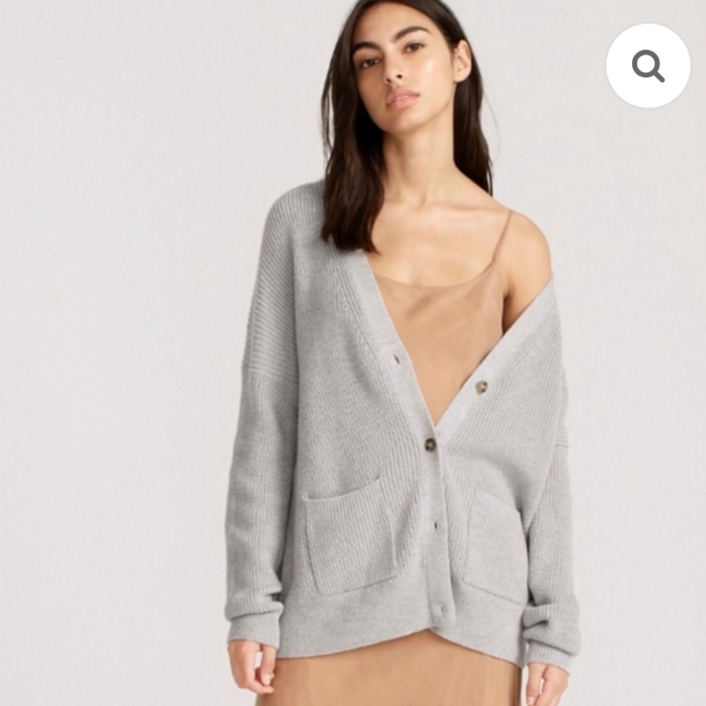 J.Crew Cotton Cashmere Button-Up Cardigan S GREY